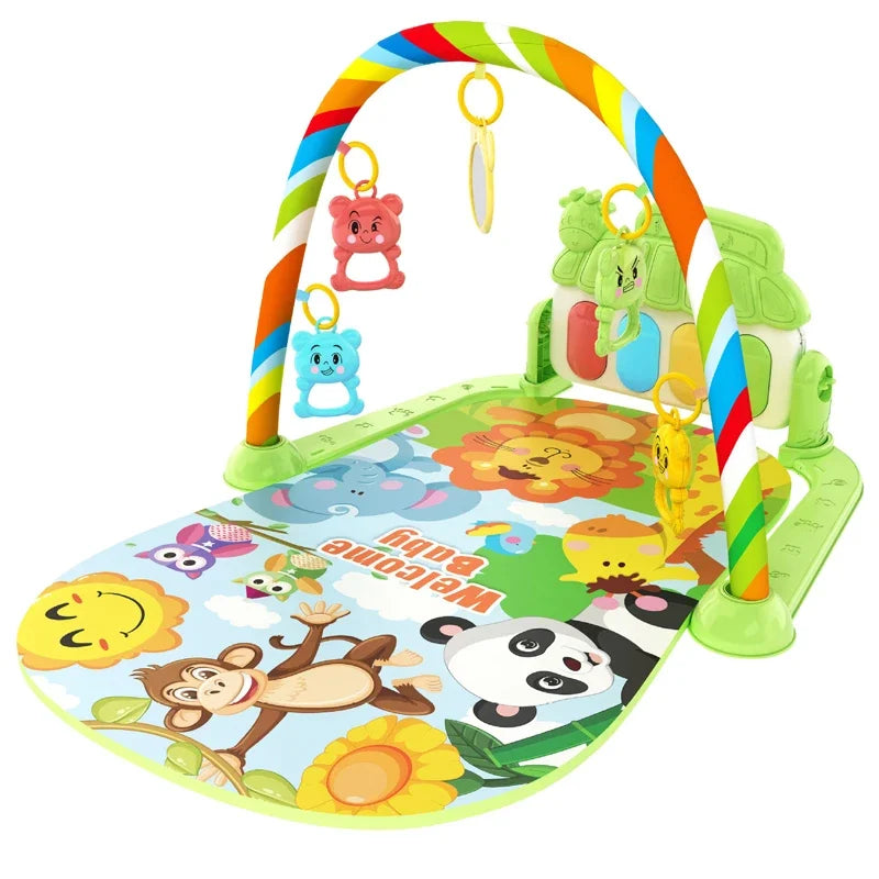 Colorful Active Playthings baby activity gym mat with hanging toys and cheerful animal designs