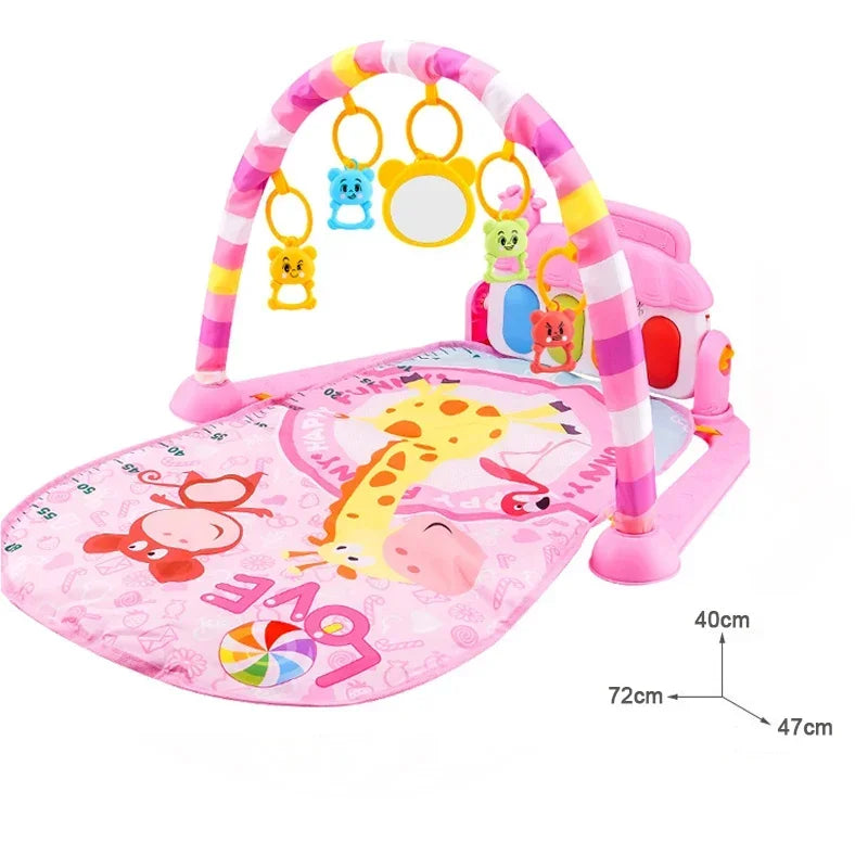 Active Playthings baby activity gym mat with colorful animals and hanging toys for sensory play