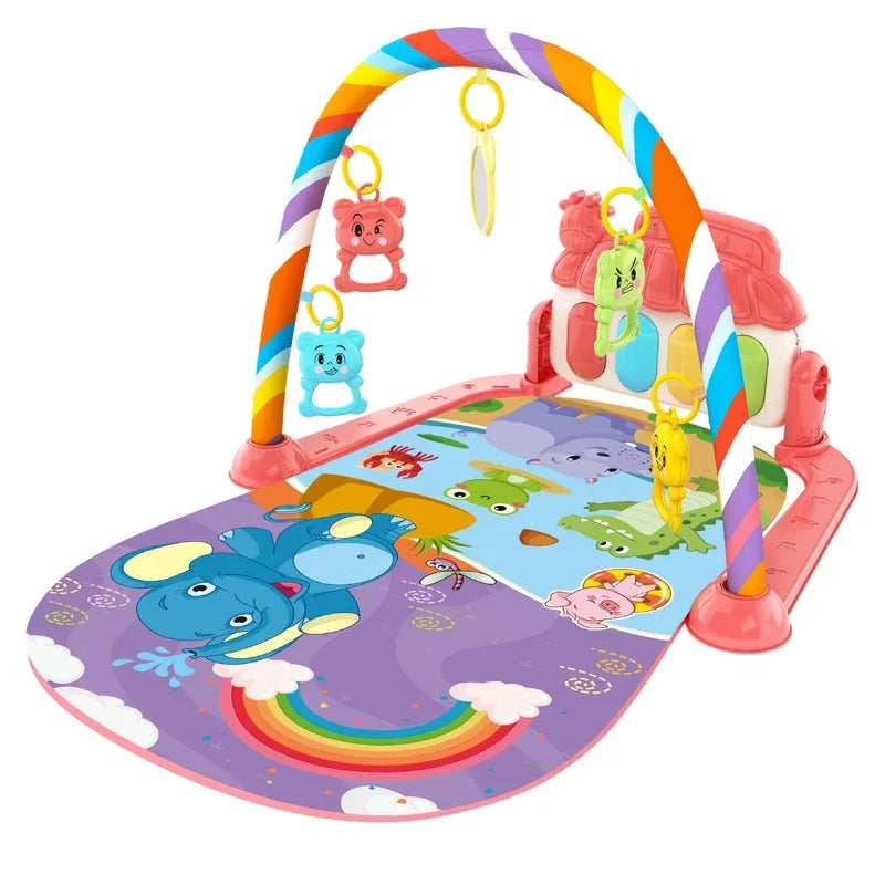 Active Playthings baby activity gym mat with colorful animal designs and hanging toys for sensory play