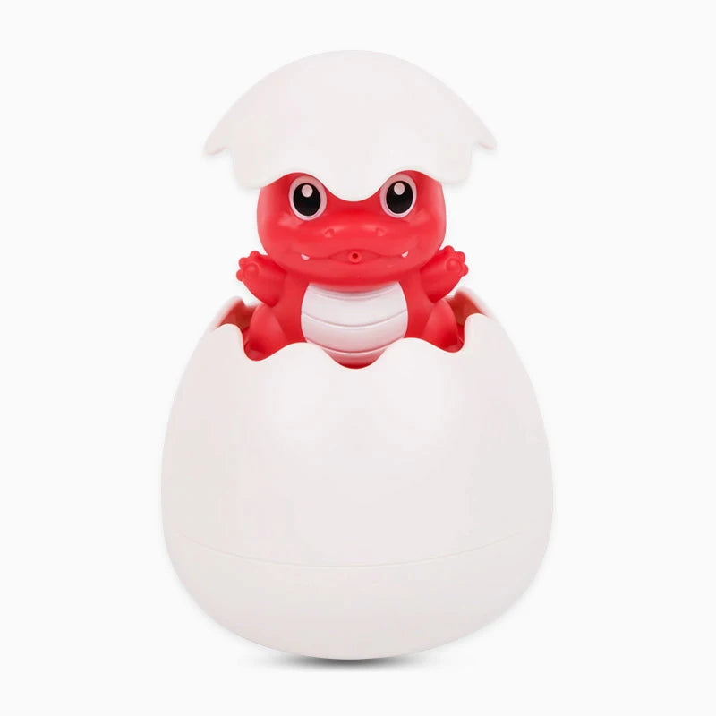 Cute red baby bath toys water spray with a hatching dinosaur design for fun in the tub