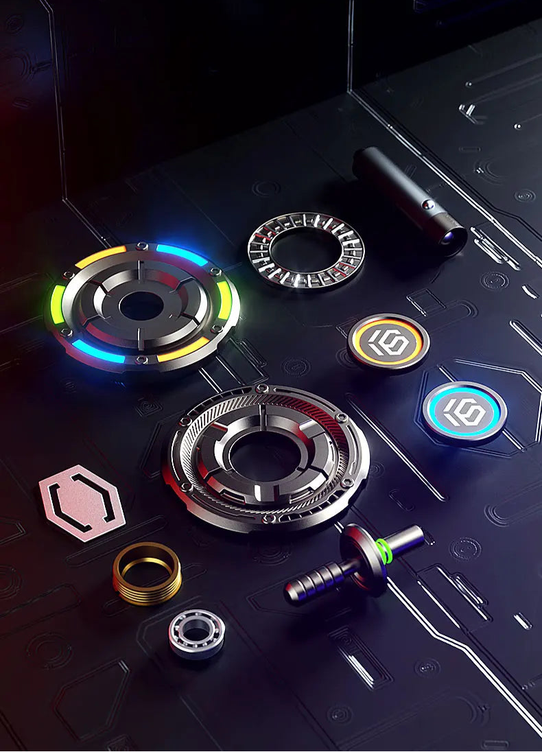 EDC gyroscope fidget spinner with colorful LED lights and metallic design for stress relief and fun