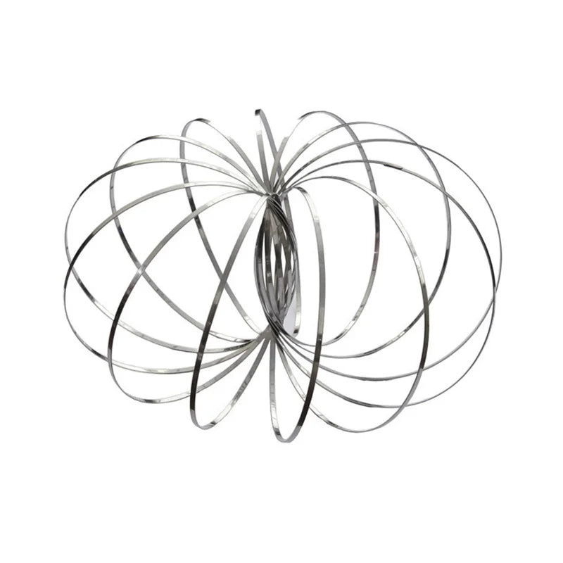 Active Playthings kinetic flow ring toy made of shiny metal rings forming a flowing spherical shape