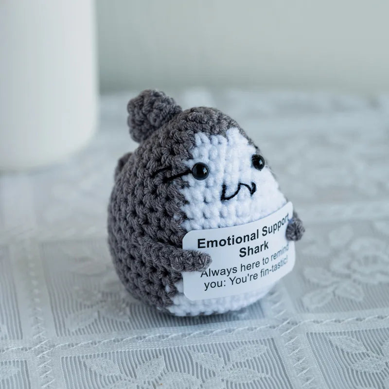 Handmade crochet emotional support buddies shark with a heartwarming message for comfort