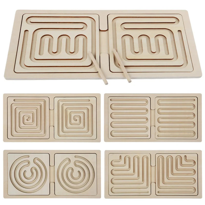 Montessori toys wooden maze set to improve focus and play, featuring kids concentration wooden maze design