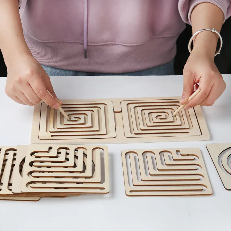 ActivePlaythings Kids concentration wooden maze set with engaging wooden pieces for developing focus and fine motor skills