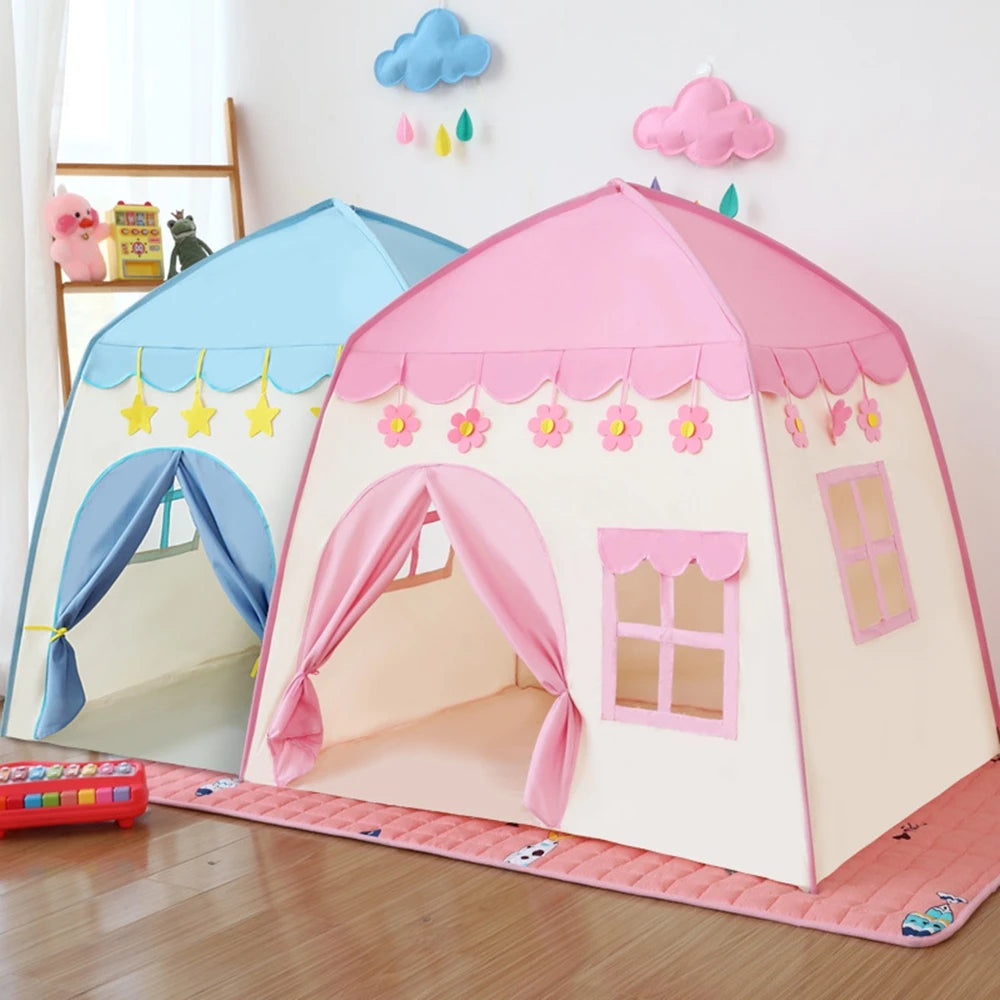 ActivePlaythings kids folding play tent in blue and pink for imaginative indoor play
