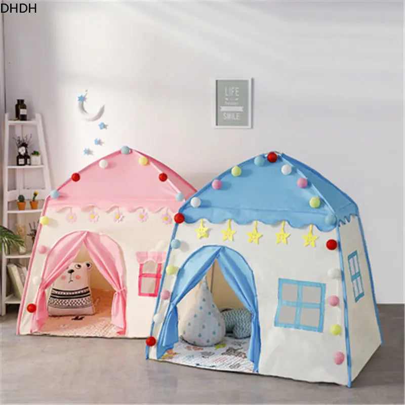 ActivePlaythings kids indoor play tent in pink and blue with colorful decorations for imaginative play