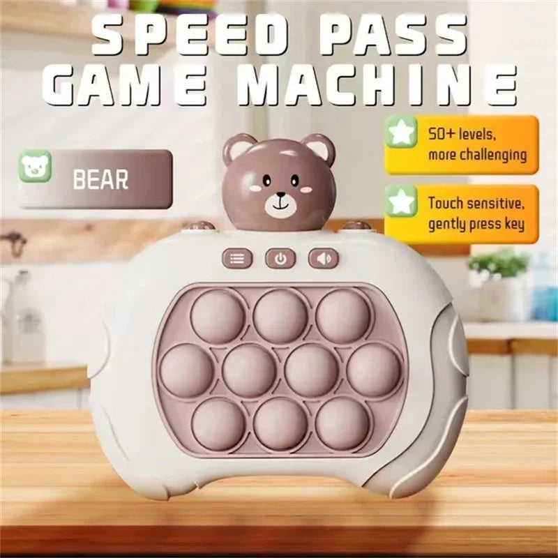 LED pop it fidget toy speed pass game machine with bear design and touch-sensitive buttons