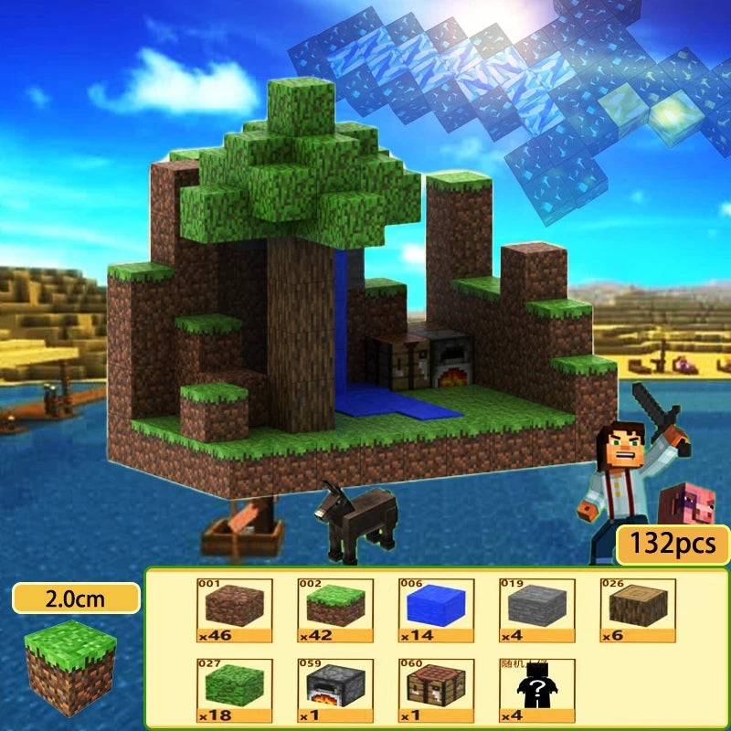 MagnaBlock magnetic building blocks set featuring a creative landscape with a tree, water, and a character