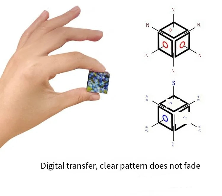 Hand holding a MagnaCraftBlock magnetic building set piece with colorful design and clear patterns