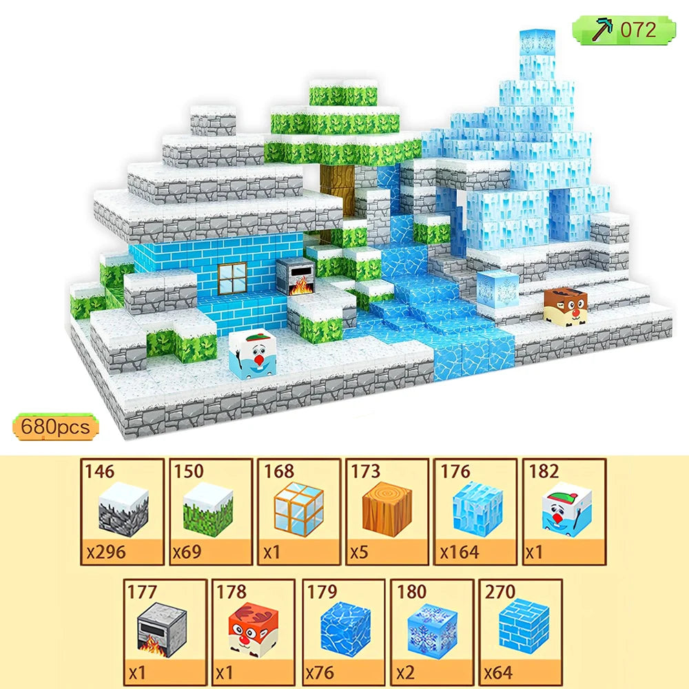 Creative 640 piece magnetic block set for building colorful structures and landscapes