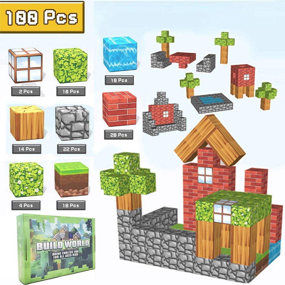 Build World Magnetic Building Blocks for Kids with 100 pieces to create fun structures and landscapes