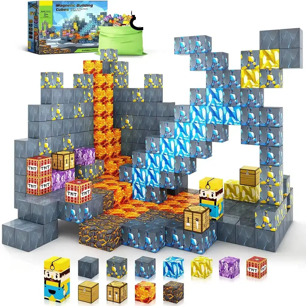 Colorful magnetic building blocks set with various shapes for creative construction and imaginative play