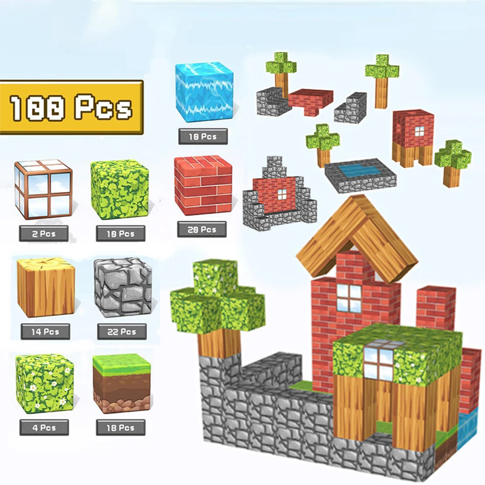 100 Pcs magnetic building blocks set for creative construction play with various shapes and colors