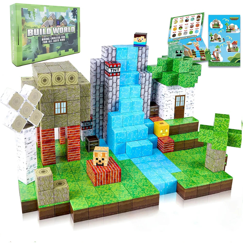 ActivePlaythings magnetic building blocks set with colorful pieces to create structures and landscapes