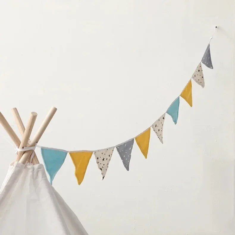 Kids princess castle play tent with colorful decorative bunting for imaginative play