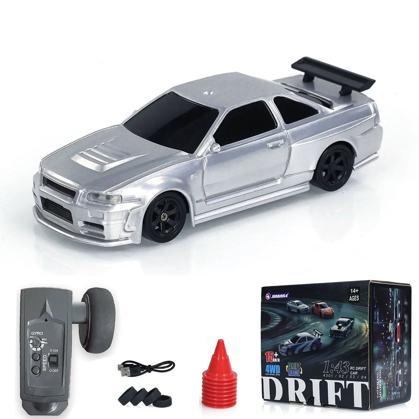 Active Playthings Radio Control Drifting Car in Silver with Controller and Accessories for Kids