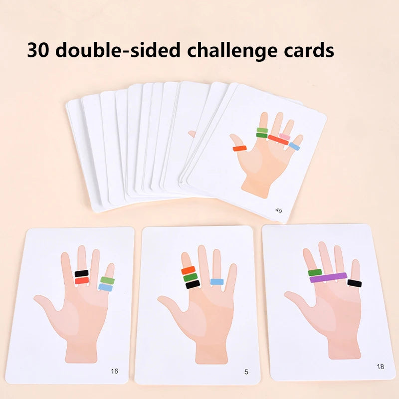 30 double-sided challenge cards for Ring Game featuring colorful hand designs for exciting gameplay