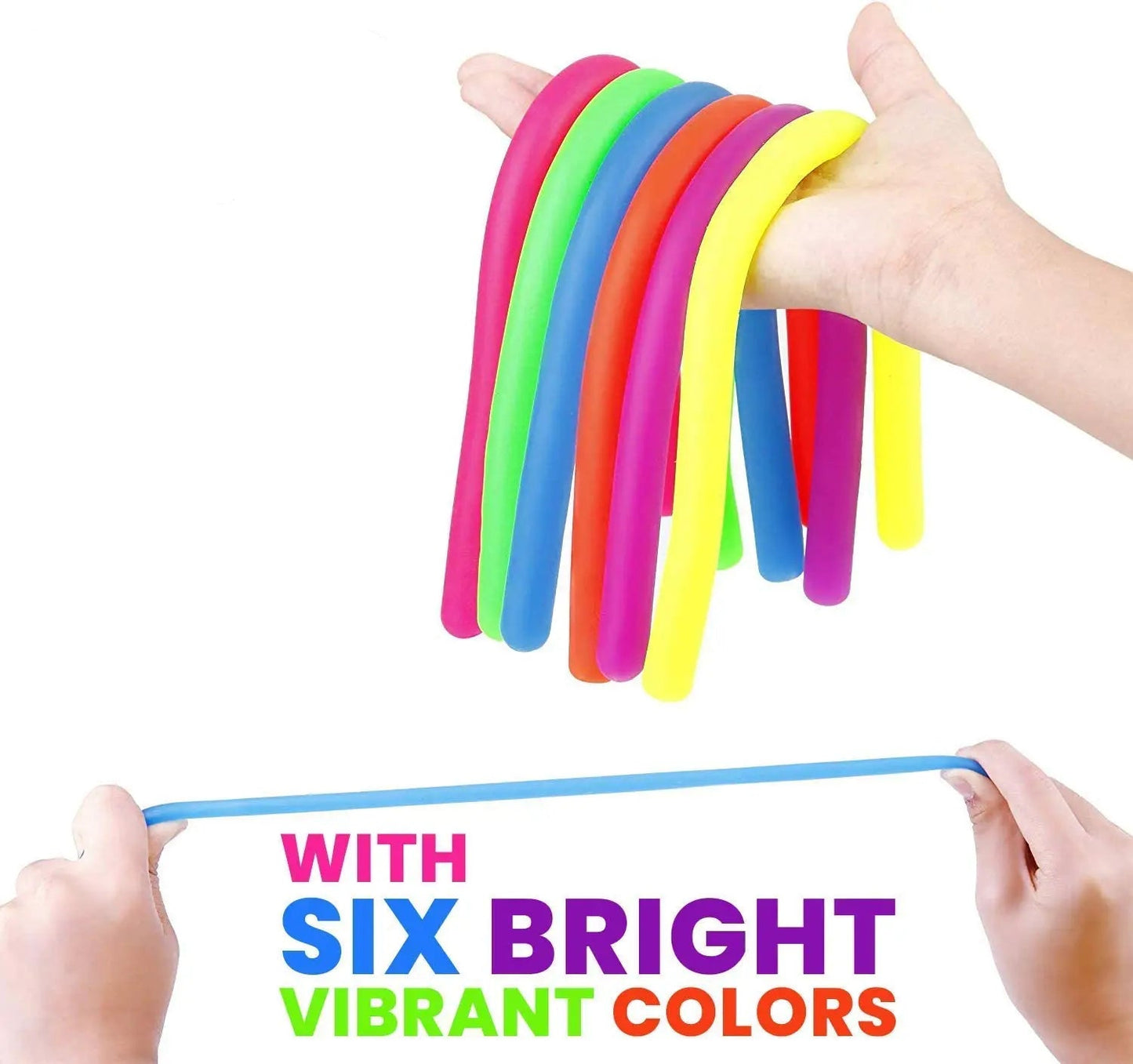 Colorful stretchy resistance fidget ropes in six vibrant colors for stress relief and sensory play