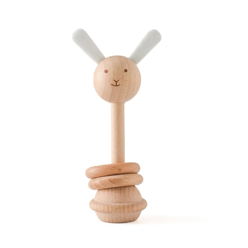 Adorable wooden therapeutic baby rattles with soft ears for soothing and engaging infants