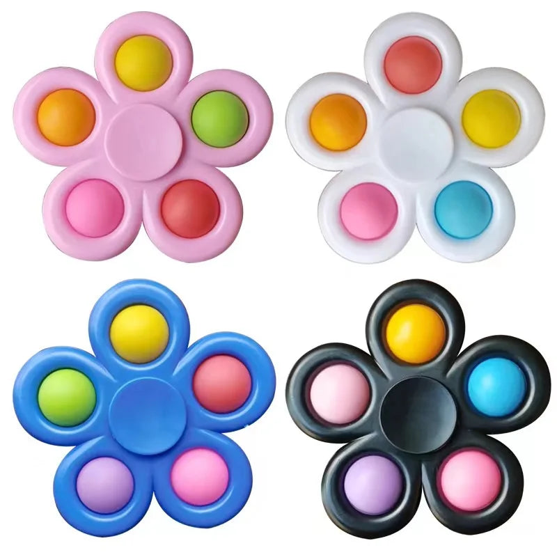 Colorful tie dye fidget spinner in flower shape with multiple popping buttons for stress relief
