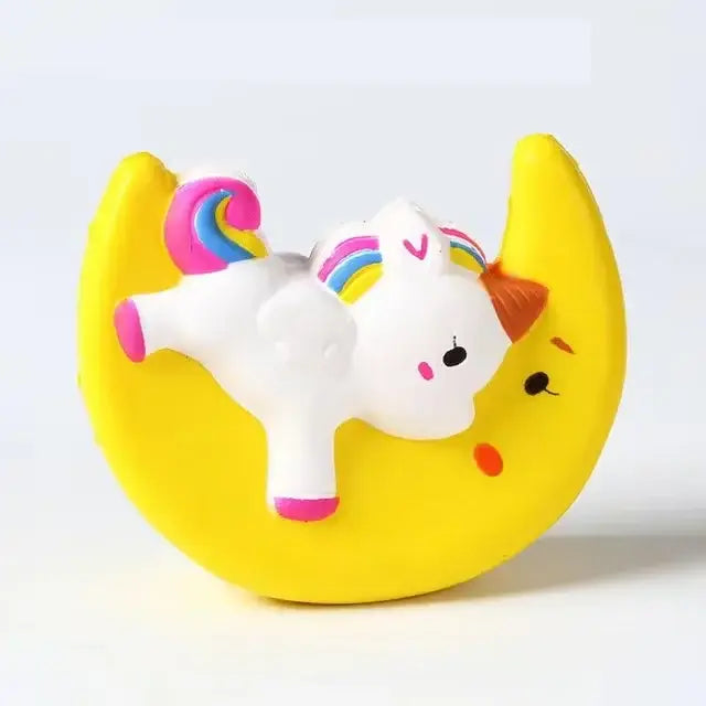 Unicorn Moon Squishy Toy in yellow with a playful unicorn design for stress relief and fun