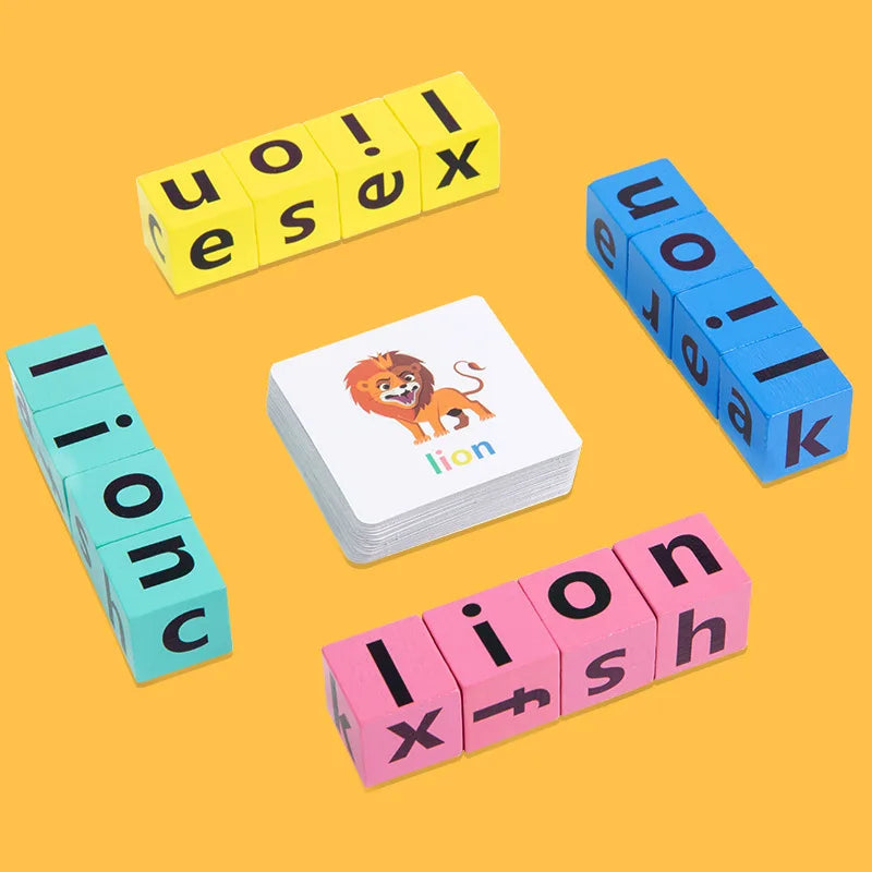 Montessori wooden alphabet learning toy with colorful letter blocks and matching cards for educational play
