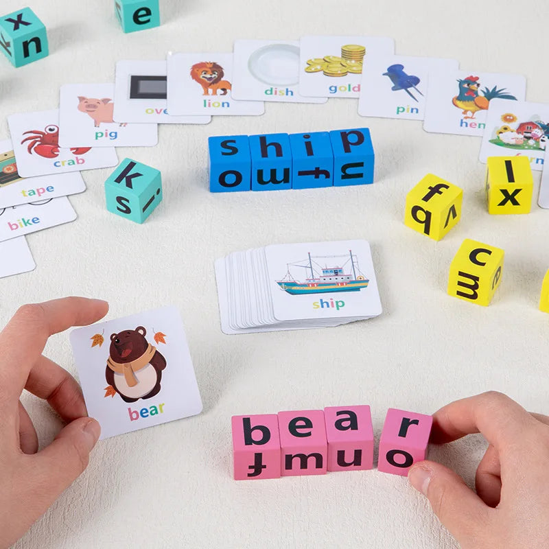Montessori toys featuring colorful wooden alphabet learning toy for kids to enhance language skills