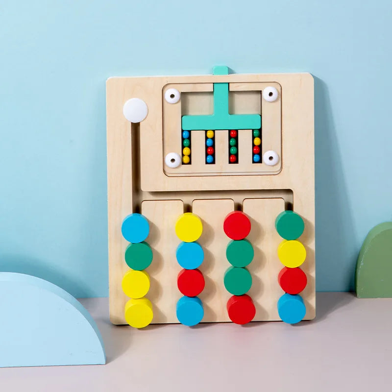 Montessori wooden color matching puzzle with colorful geometric shapes for early learning