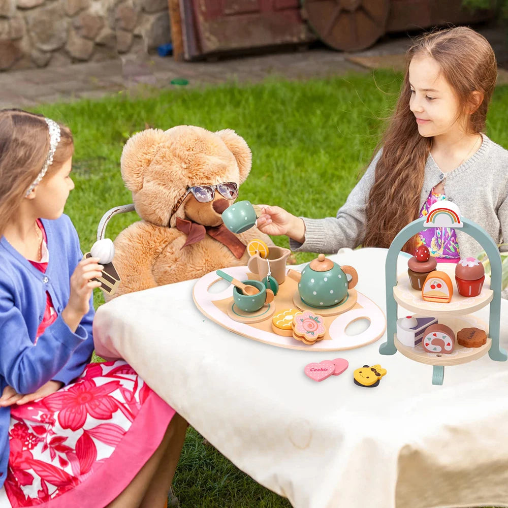 Wooden toaster play set with colorful accessories for imaginative tea parties and role play