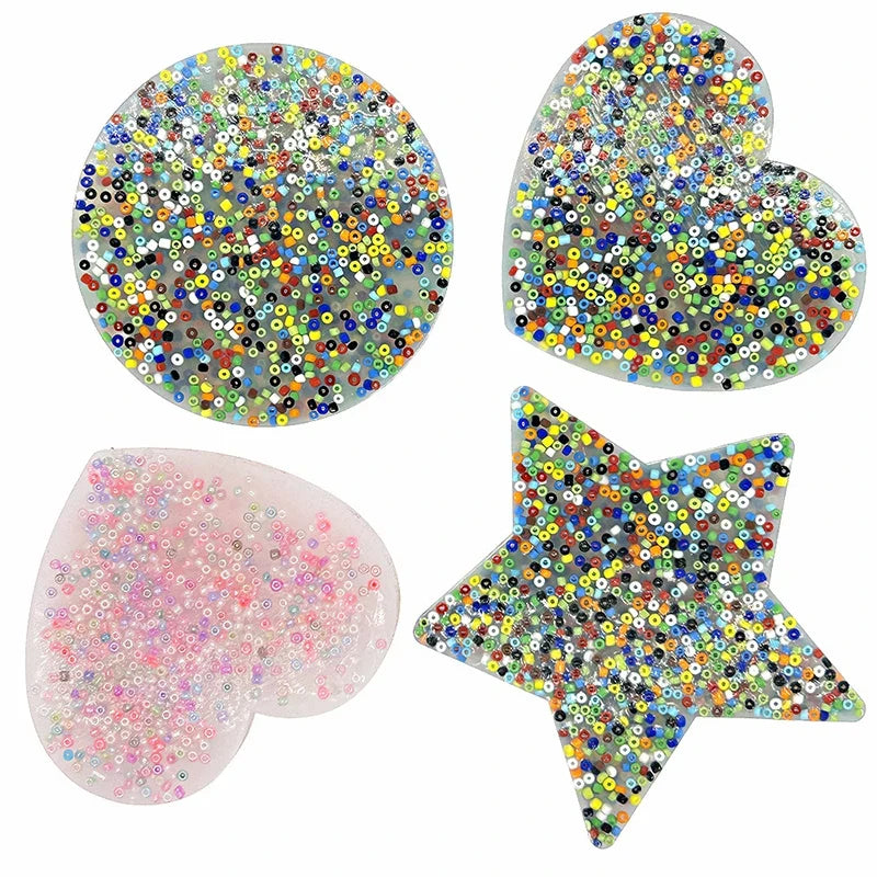 Textured fidget pads for skin picking in heart, star, and circle shapes