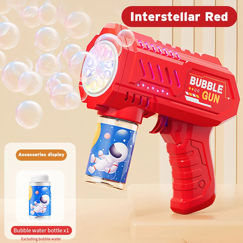 Active Playthings 10-hole bubble gun in Interstellar Red with bubble bottle for endless fun