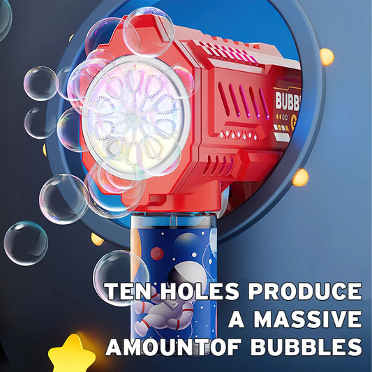 10-hole bubble gun by Active Playthings creating a stream of colorful bubbles for outdoor fun