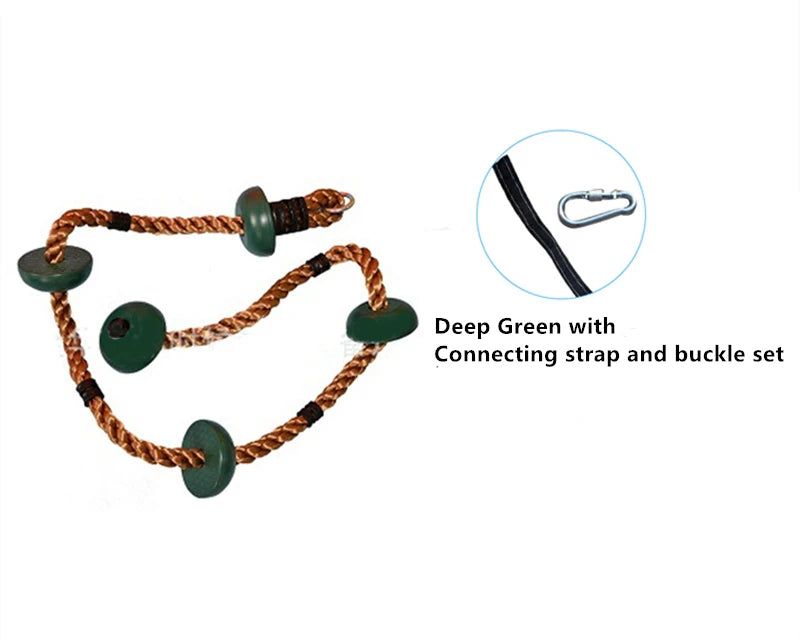 Dark green disc climbing rope with hanging strap