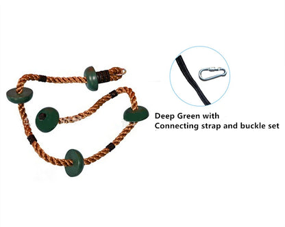 Dark green disc climbing rope with hanging strap
