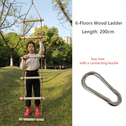 6-rung wooden rope ladder for kids with carabiner