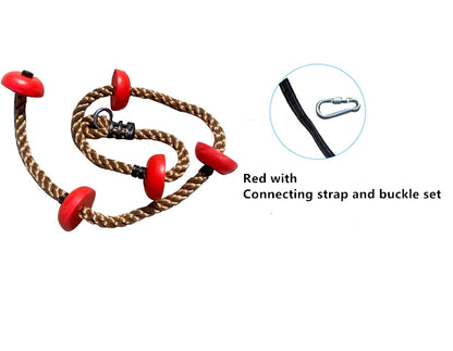 Red disc climbing rope with hanging strap