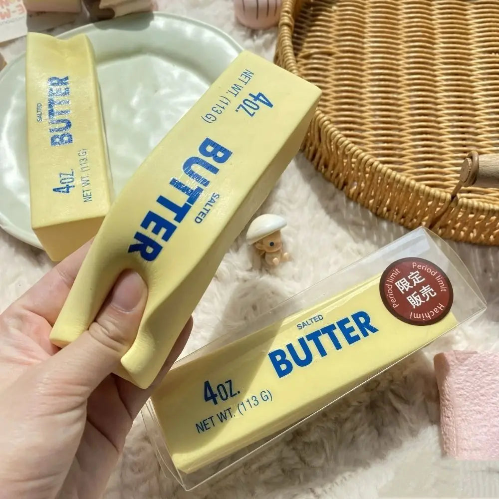 Butter squishy sticks on a table