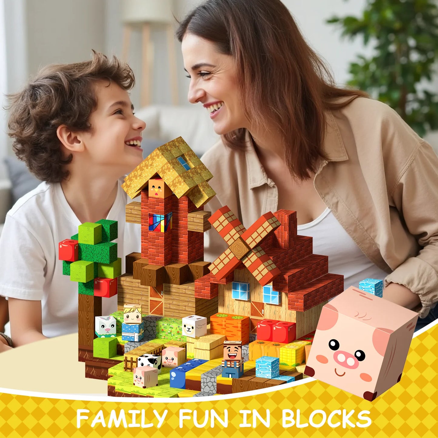 Farm Theme Magnetic Building Blocks | Barn & Animal Building Set