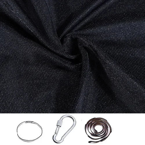 Black stretchy compression sensory swing fabric with sling loop, carabiner and extension strap