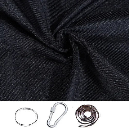 Black stretchy compression sensory swing fabric with sling loop, carabiner and extension strap