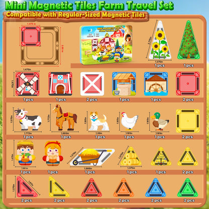 Magnetic Tiles Farm Travel Set with Metal Storage Box