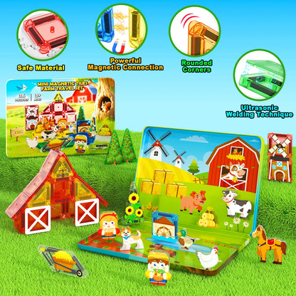 Child playing with magnetic tiles farm travel set