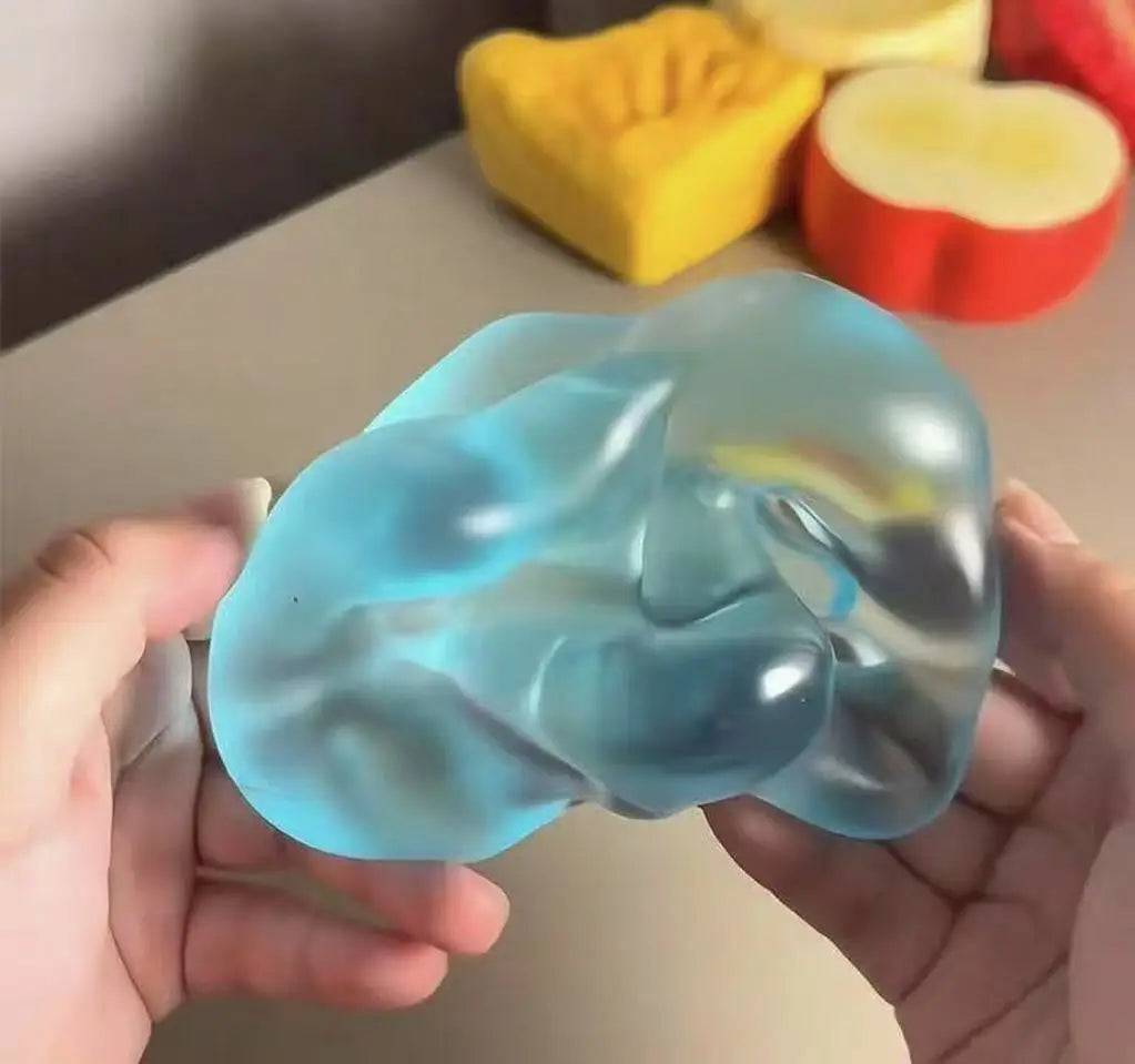 Blue mochi squishy stress ball size comparison
