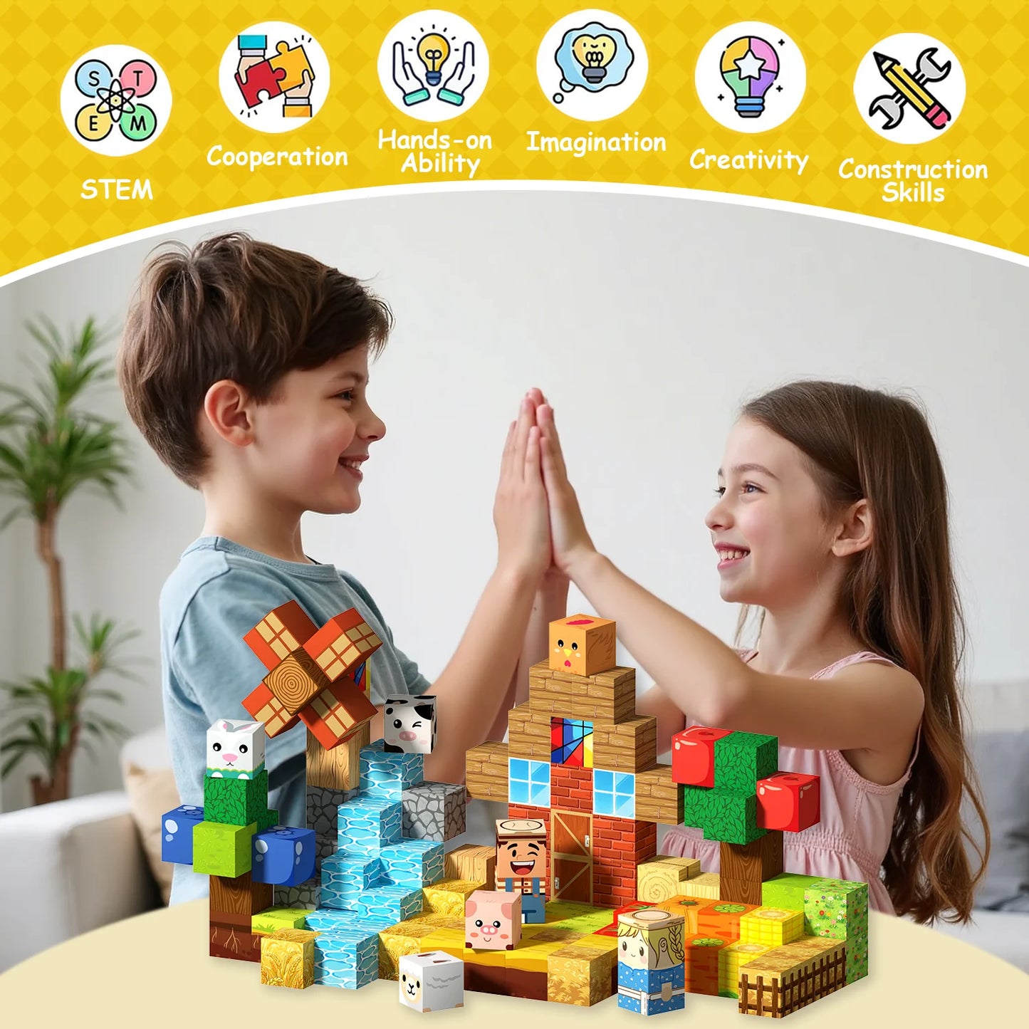 Farm Theme Magnetic Building Blocks | Barn & Animal Building Set