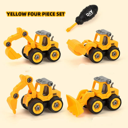 DIY Toddler Set of 4 Engineering Vehicles: Excavators, Bulldozers, Ground Drills, Road Rollers