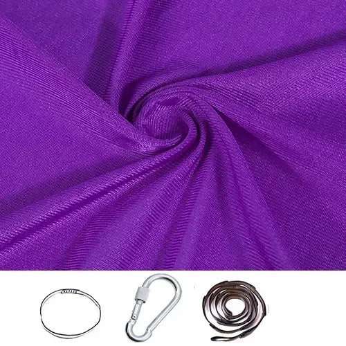 Purple stretchy compression sensory swing fabric with sling loop, carabiner and extension strap