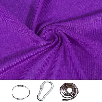 Purple stretchy compression sensory swing fabric with sling loop, carabiner and extension strap