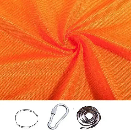 Orange stretchy compression sensory swing fabric with sling loop, carabiner and extension strap