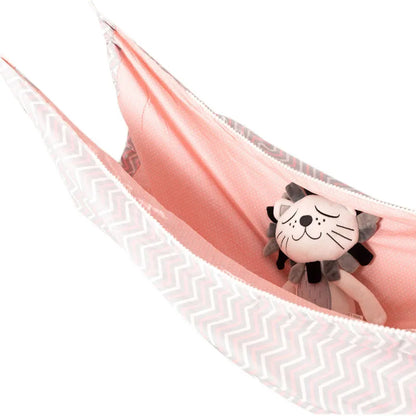 Blush Pink sensory swing hammock for kids with plush toy, side view